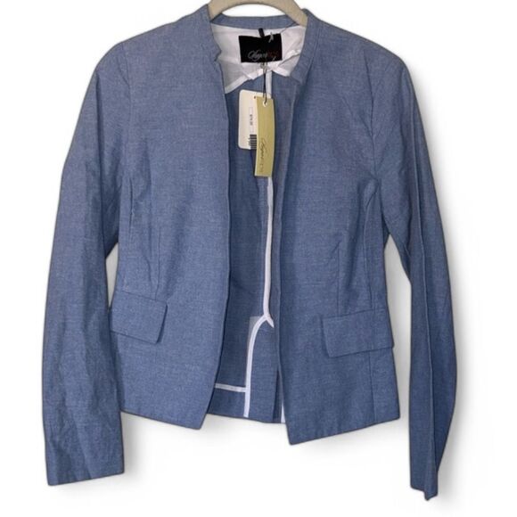 Sugarlips Chambray‎ Cotton Blazer XS Light Blue Open Front NWT - Picture 1 of 8
